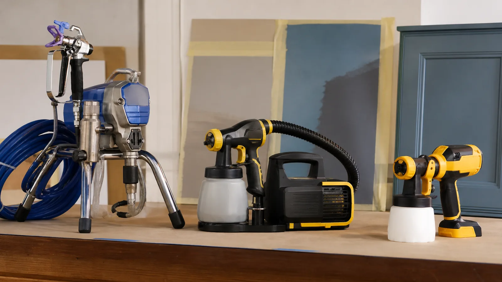 Three Wagner and Graco paint sprayer styles lined up for a DIY comparison